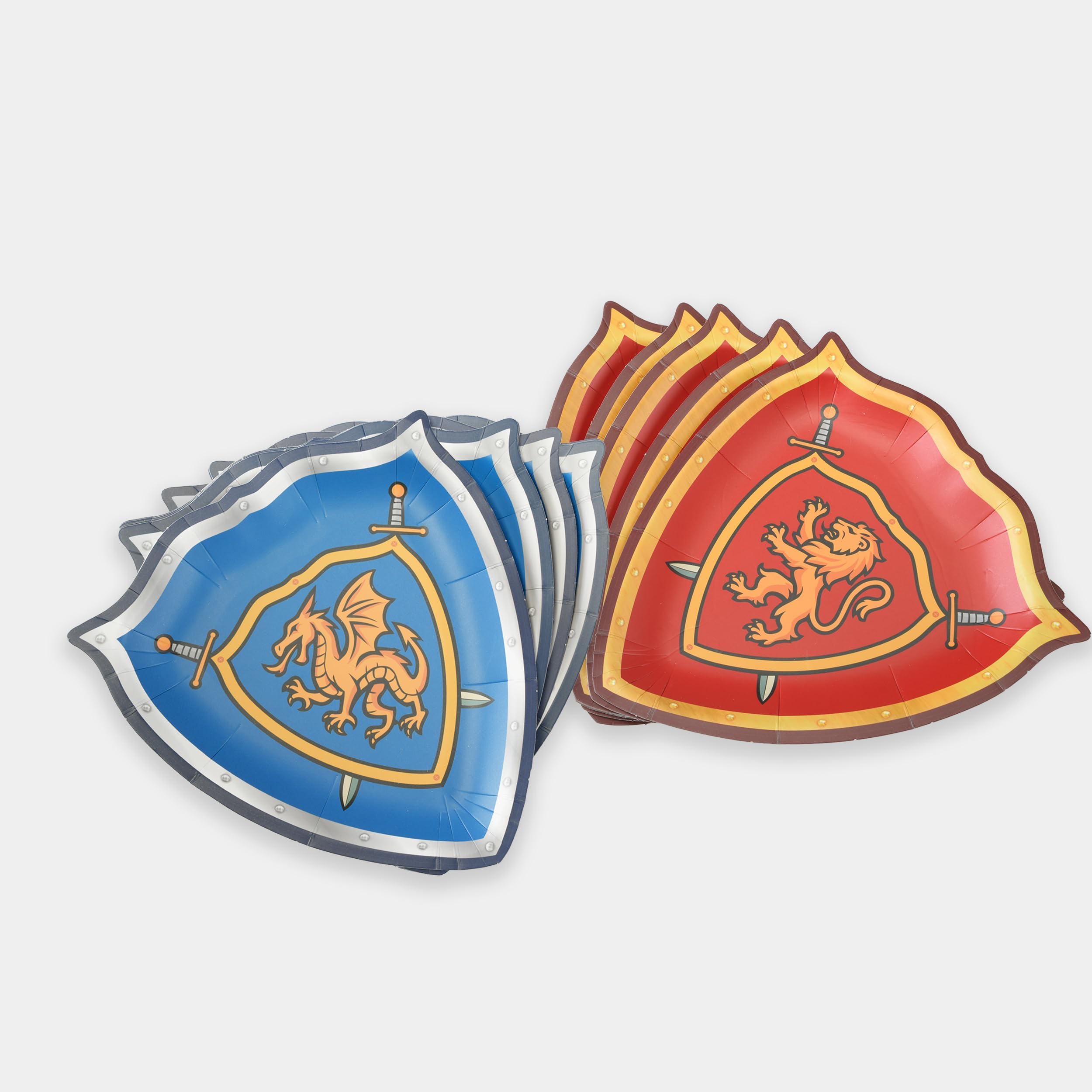 Cheerland Knights and Dragons Paper Plates Kite Shield Medieval Tableware for Fantasy Themed Knight Party Supplies Fantasy Birth